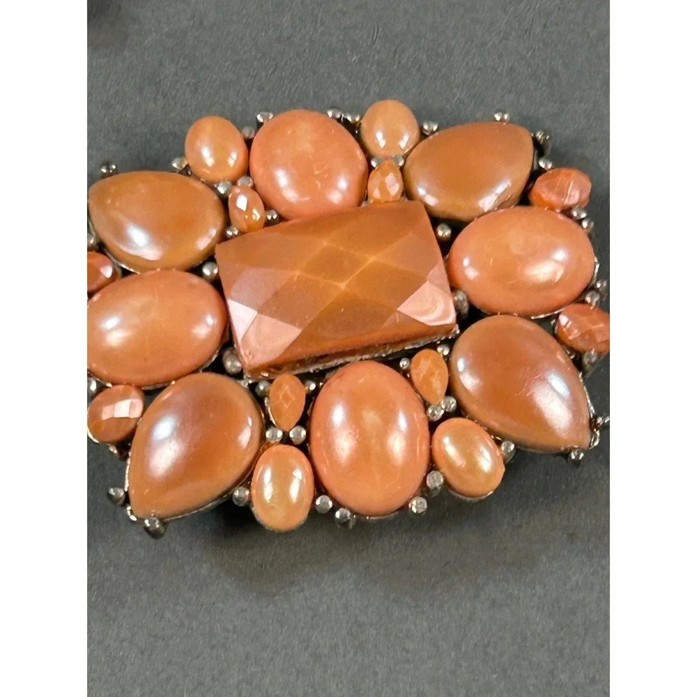 Vintage Costume Jewelry Brooch Lot 5pc Rhinestone Sunburst Floral Cabochon Pins
